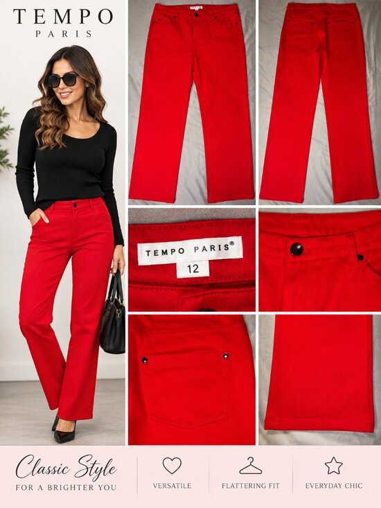 Tempo Paris Denim - Tempo Paris Red Straight Leg Pants Women’s Size 12